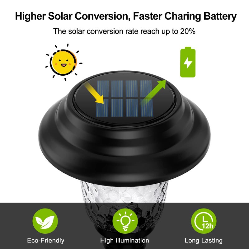 Balhvit Glass Solar Lights Outdoor, 8 Pack Super Bright Solar Pathway Lights, Up to 12 Hrs Long Last Auto On/Off Garden Lights Solar Powered Waterproof, Stainless Steel LED Landscape (Warm White, 8 PACK) - Image 2